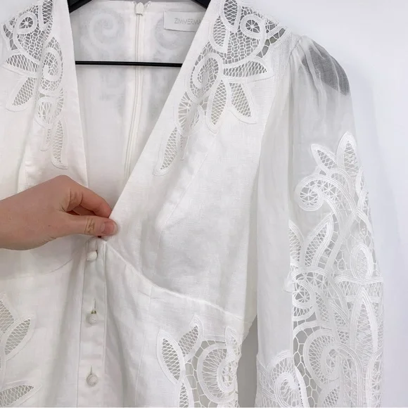 ZIMMERMAN Mae Lace Mini Dress Ivory White US 6 / AU 1 - Picture 3 of 12